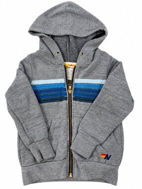 Aviator Nation Kids Gray Blue 5 Stripe Full Zip Hoodie Size 4
